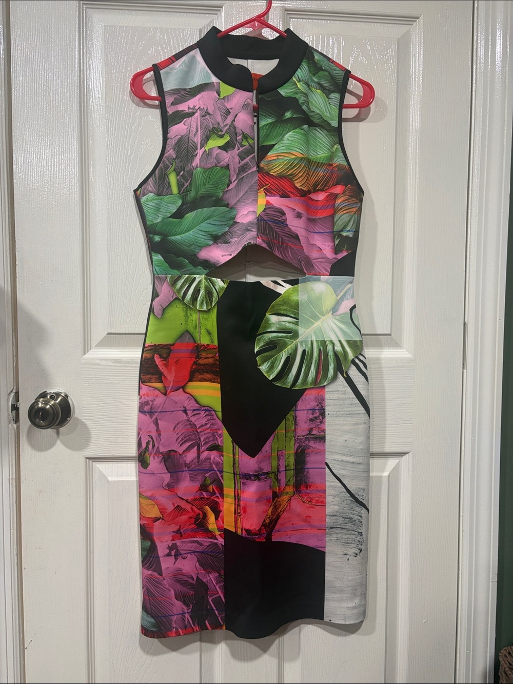 Clover Canyon Pink & Green Tropical Print Midi Dress